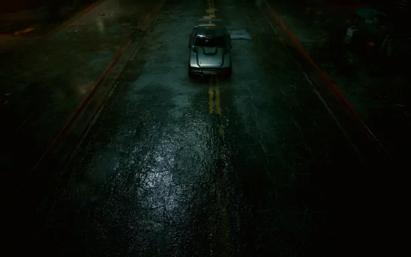 A Quadra Type-66 ‘Cthulhu’ driving through dark, wet streets of Night City in Cyberpunk 2077, captured in 4K Ultra HD PC wallpaper quality.