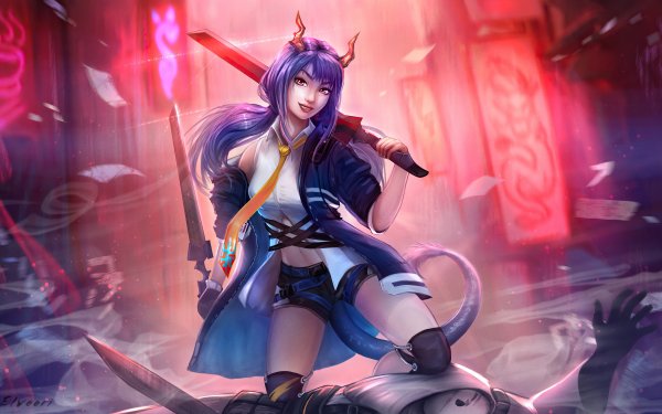 Video Game Arknights Ch'en Sword Purple Hair HD Wallpaper | Background Image