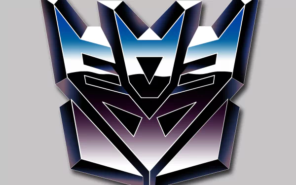 HD Transformers-themed desktop wallpaper featuring the iconic Decepticon symbol with a metallic finish.