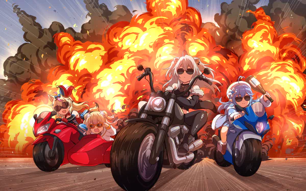 motorcycle Yukihana Lamy Shishiro Botan Omaru Polka Momosuzu Nene hololive Anime Virtual Youtuber HD Desktop Wallpaper | Background Image
