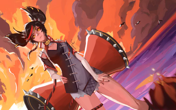 black hair yellow eyes Xinyan (Genshin Impact) video game Genshin Impact HD Desktop Wallpaper | Background Image