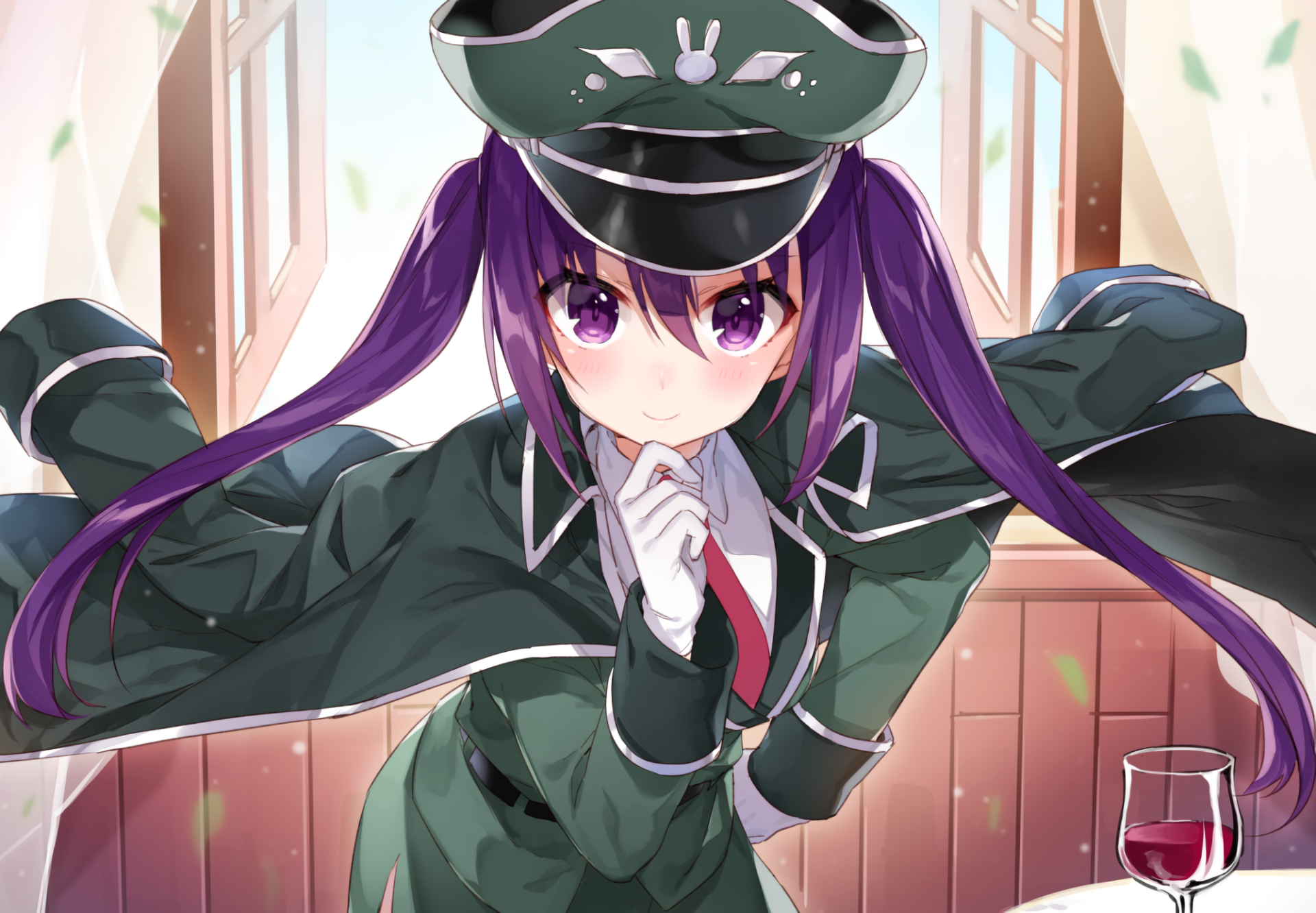 Download Rize Tedeza Uniform Twintails Purple Hair Purple Eyes Military Hat Anime Is The Order A Rabbit HD Wallpaper by シソ