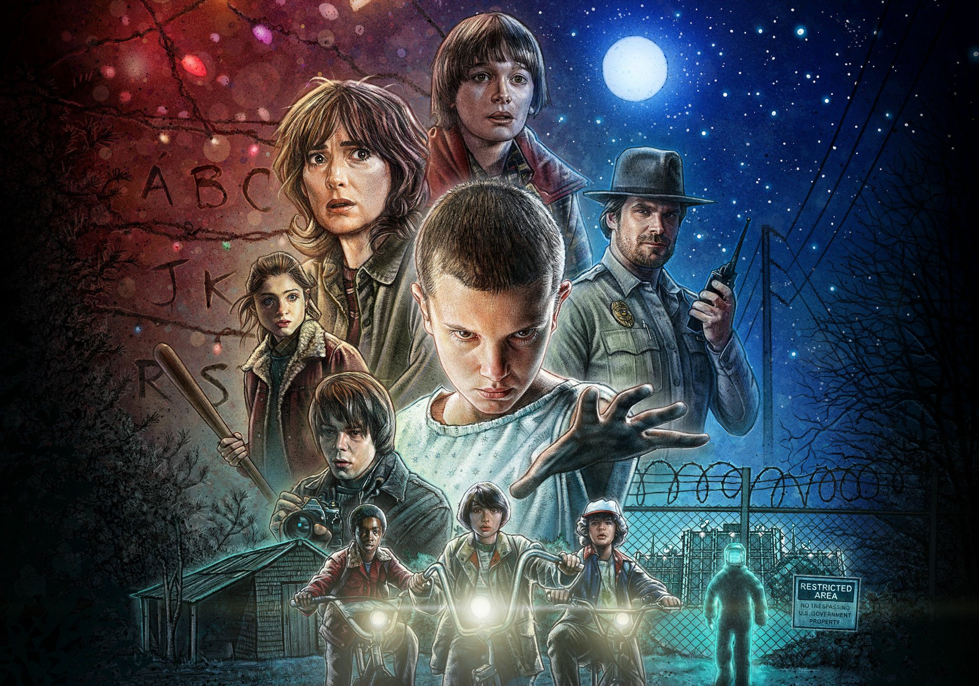 Download Winona Ryder Natalia Dyer Charlie Heaton Caleb McLaughlin Gaten Matarazzo David Harbour Finn Wolfhard Millie Bobby Brown TV Show Stranger Things HD Wallpaper by Kyle Lambert