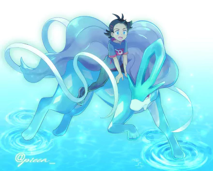 black hair blue eyes Goh (Pokémon) Suicune (Pokémon) Anime Pokemon HD Desktop Wallpaper | Background Image