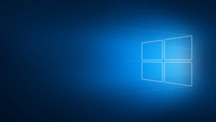 4K Ultra HD Windows 10 PC desktop wallpaper: glowing wireframe Windows logo on deep blue gradient, minimalist technology-themed background.