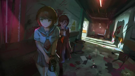 Tōko Fukawa Komaru Naegi school uniform video game Danganronpa Another Episode: Ultra Despair Girls HD Desktop Wallpaper | Background Image