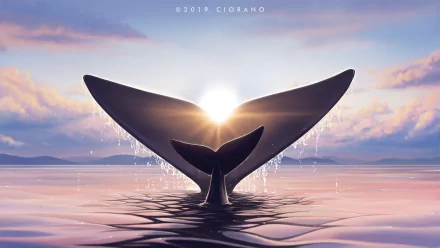 sunset sun tail sea ocean Animal whale HD Desktop Wallpaper | Background Image