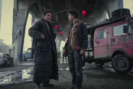 HD desktop wallpaper from Tribes of Europa, featuring two characters conversing amidst a gritty, post-apocalyptic backdrop.