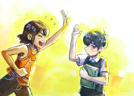 book black hair brown hair OMORI Kel (Omori) Sunny (Omori) video game HD Desktop Wallpaper | Background Image