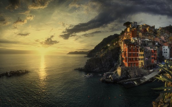 Man Made Manarola Towns Italy Sunset Water Cinque Terre HD Wallpaper | Background Image