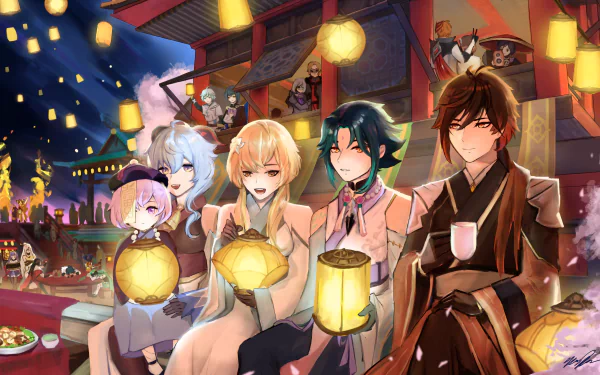 Lantern Rite (Genshin Impact) Qiqi (Genshin Impact) Zhongli (Genshin Impact) Xiao (Genshin Impact) Lumine (Genshin Impact) Ganyu (Genshin Impact) video game Genshin Impact HD Desktop Wallpaper | Background Image