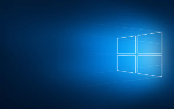 4K Ultra HD Windows 10 PC desktop wallpaper: glowing wireframe Windows logo on deep blue gradient, minimalist technology-themed background.