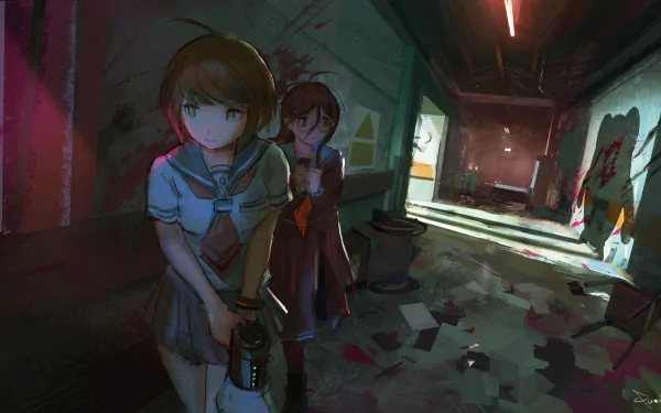 Tōko Fukawa Komaru Naegi school uniform video game Danganronpa Another Episode: Ultra Despair Girls HD Desktop Wallpaper | Background Image