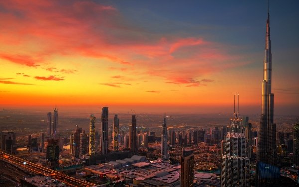 Man Made Dubai Cities United Arab Emirates Sunset Building Skyscraper City HD Wallpaper | Background Image