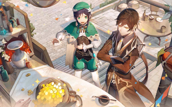 Venti (Genshin Impact) Zhongli (Genshin Impact) video game Genshin Impact HD Desktop Wallpaper | Background Image