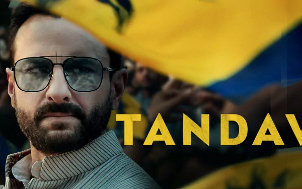 HD desktop wallpaper of a man in sunglasses with the word TANDAV overlaid, conveying a dramatic theme.