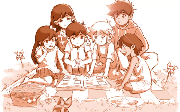 Hero (Omori) Mari (Omori) Kel (Omori) Basil (Omori) Aubrey (Omori) Sunny (Omori) video game OMORI HD Desktop Wallpaper | Background Image