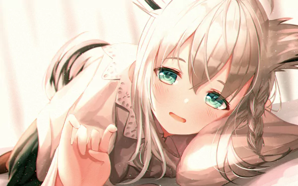 4K Ultra HD desktop wallpaper featuring Shirakami Fubuki from Hololive, depicted as an anime-style Virtual YouTuber with teal eyes and white hair.