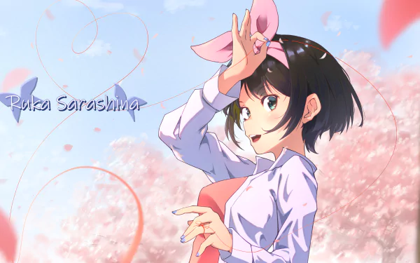 short hair ribbon black hair blue eyes Ruka Sarashina Kanojo Okarishimasu Anime Rent-A-Girlfriend HD Desktop Wallpaper | Background Image