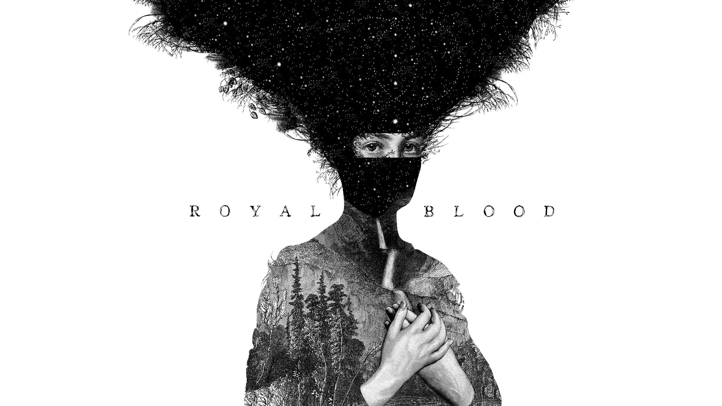 HD desktop wallpaper featuring artistic monochrome imagery with an abstract design tagged as Royal Blood.