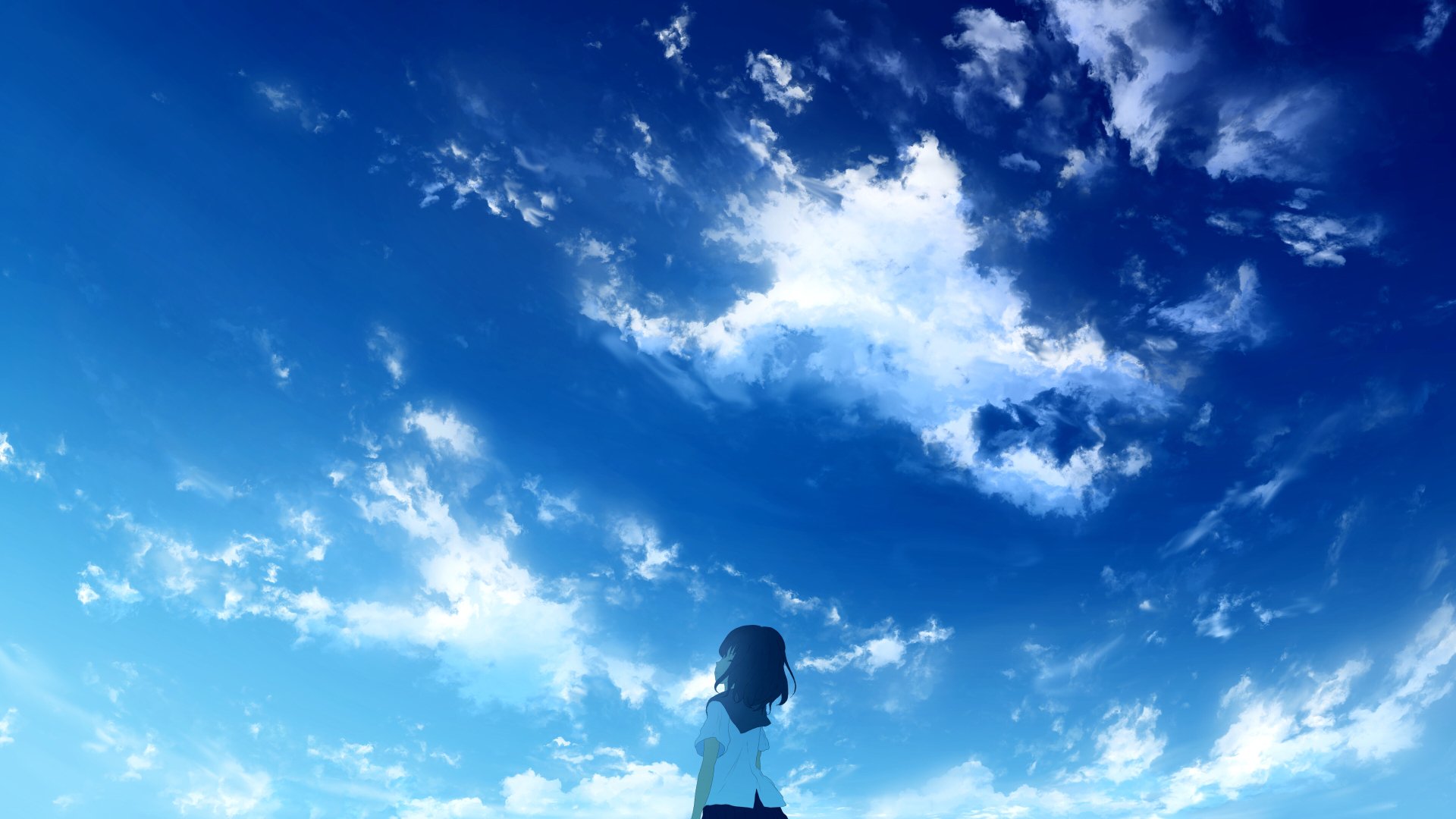 Anime girl in a summer school uniform stands beneath a vast blue sky — 4K Ultra HD PC desktop wallpaper and background.