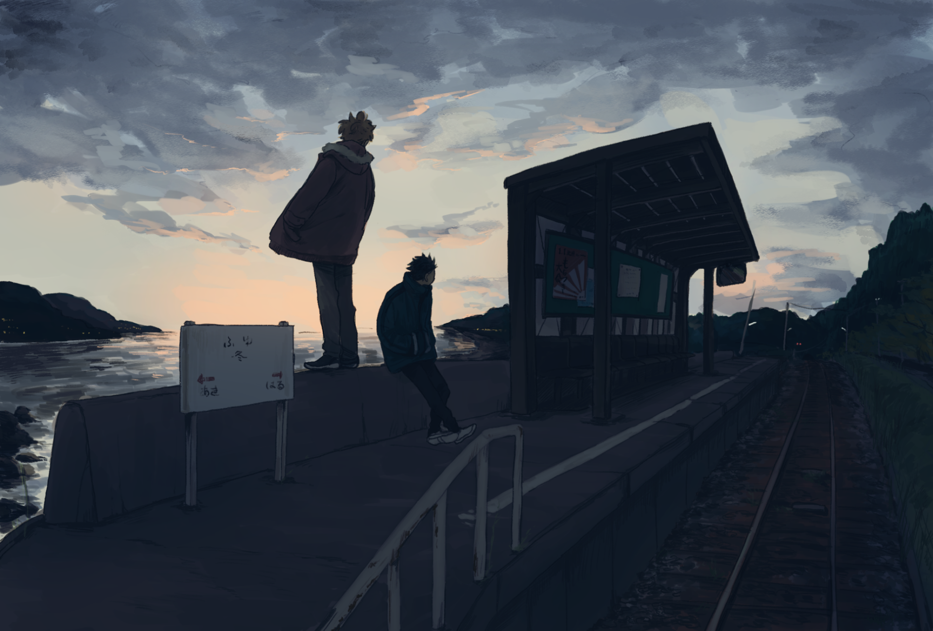 Download Anime Train Station HD Wallpaper by 史也