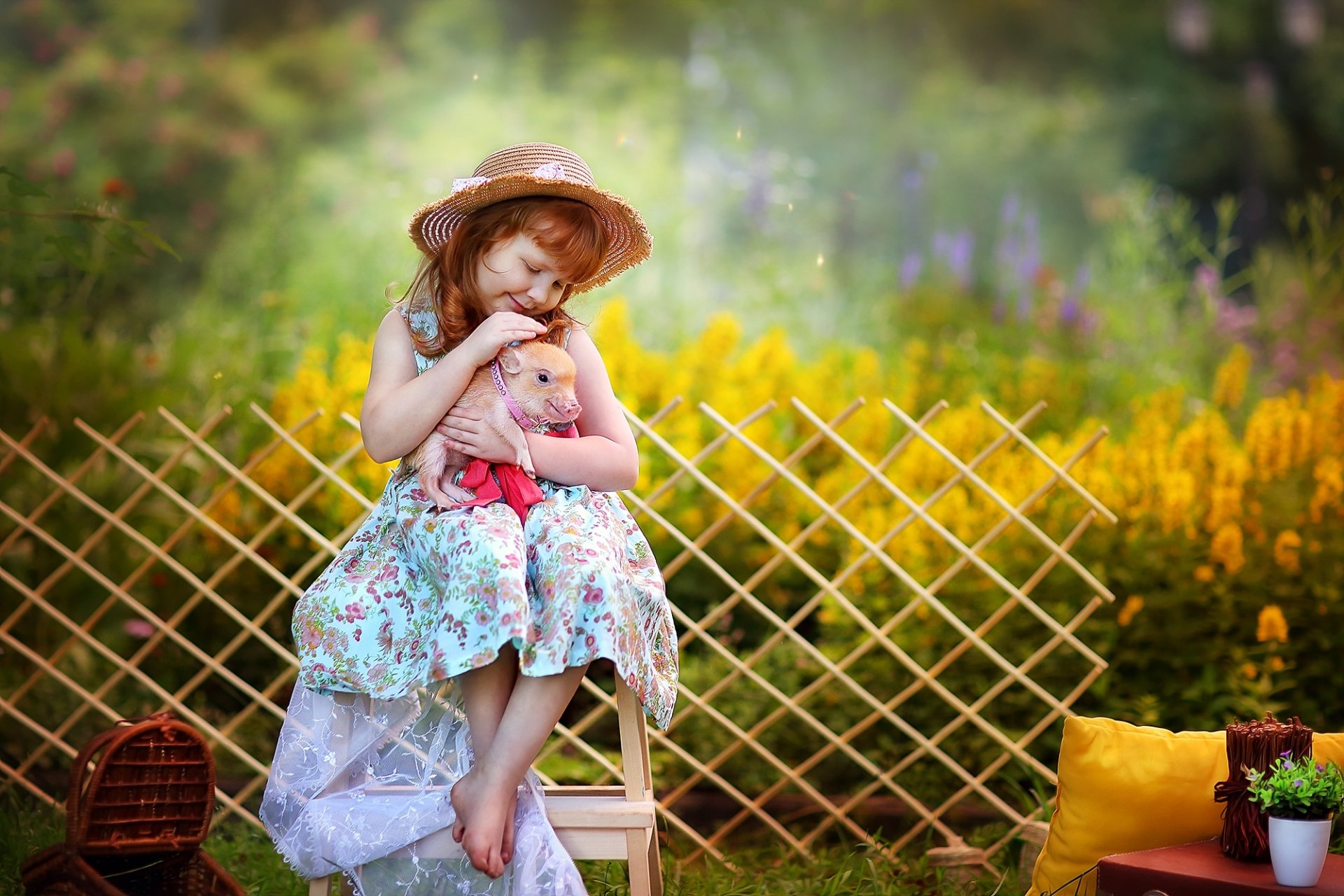 Download Little Girl Pig Hat Dress Photography Child HD Wallpaper