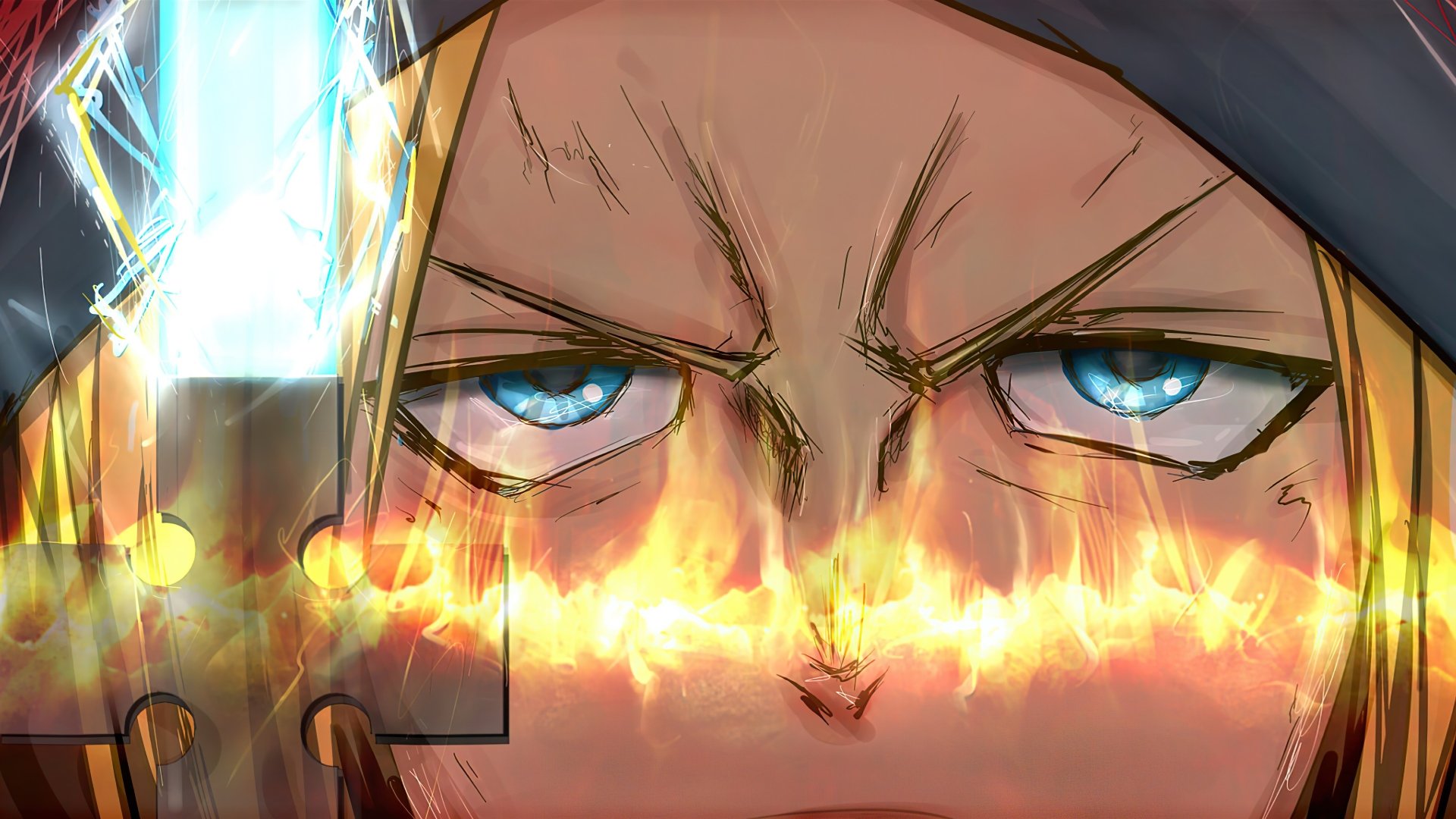 Arthur Boyle from Fire Force in an anime-inspired HD desktop wallpaper, showcasing vibrant colors and strong character design.