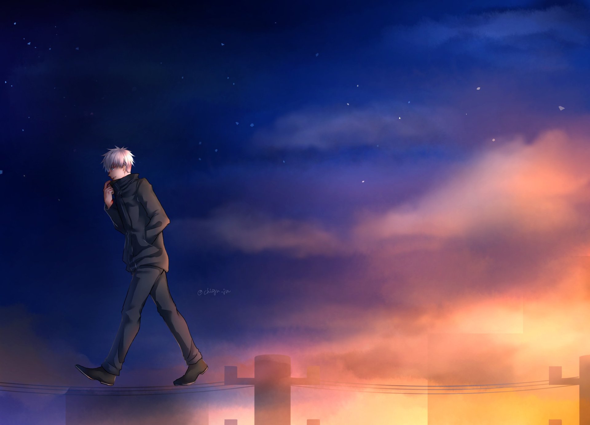 Download School Uniform White Hair Satoru Gojo Anime Jujutsu Kaisen HD Wallpaper by 千草