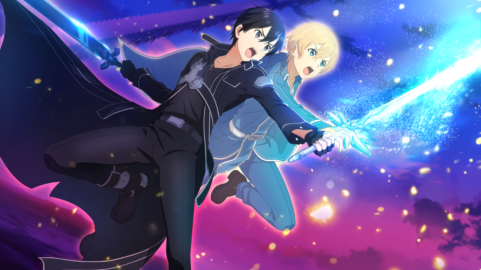 Download Black Hair Blonde Night Sky Sword (Sword Art Online) Blue Rose Sword (Sword Art Online) Eugeo (Sword Art Online) Kirito (Sword Art Online) Anime Sword Art Online HD Wallpaper