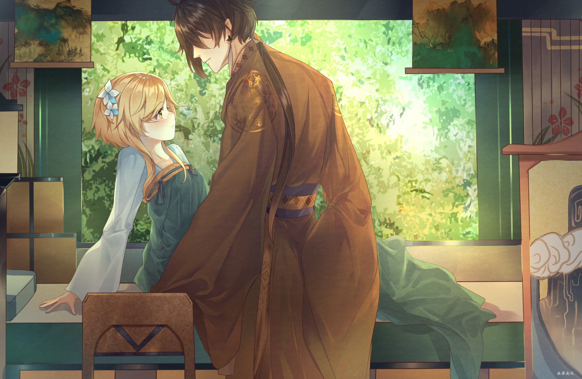 Download Zhongli (Genshin Impact) Lumine (Genshin Impact) Video Game Genshin Impact HD Wallpaper by 孤葬南风