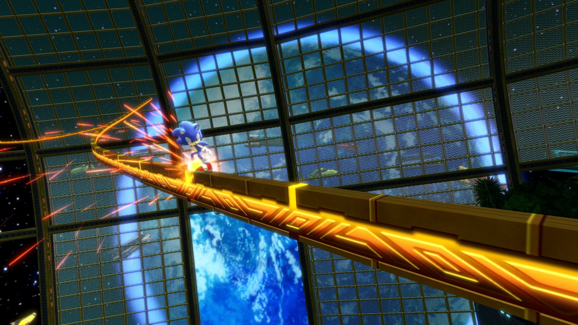 4K Ultra HD PC desktop wallpaper featuring Sonic the Hedgehog in action from the video game Sonic Colors: Ultimate, with Earth visible through a futuristic glass dome.
