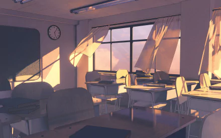 Classroom with the Wind blowing through the Windows by 降旗原