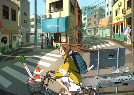 cat bike city Anime girl anime girl anime cat anime city HD Desktop Wallpaper | Background Image