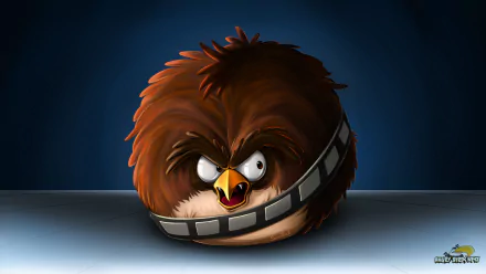 HD desktop wallpaper featuring an Angry Birds Star Wars character styled as Chewbacca against a blue background.