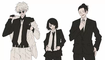 glasses suit blue eyes white hair black hair Shoko Ieiri Suguru Geto Satoru Gojo Anime Jujutsu Kaisen Gojo & Geto HD Desktop Wallpaper | Background Image