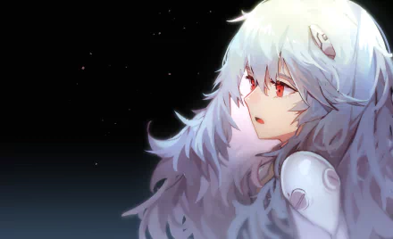 4K Ultra HD anime wallpaper featuring Rei Ayanami from Neon Genesis Evangelion with striking red eyes against a dark, starry background.