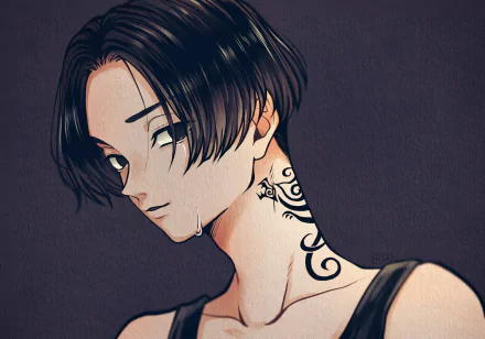 HD desktop wallpaper from Tokyo Revengers featuring a stylized illustration of a character with a tattoo on the neck.