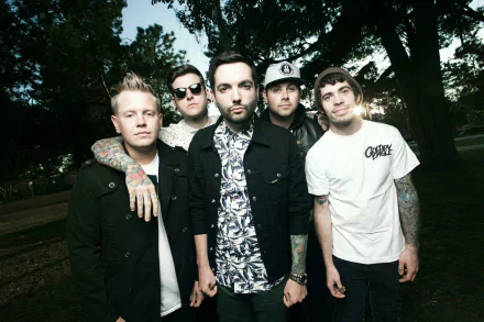 HD desktop wallpaper featuring the band A Day To Remember standing outdoors.