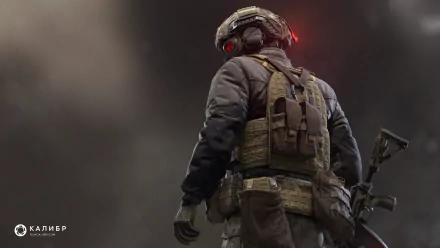 A soldier in tactical gear stands with a weapon in this HD desktop wallpaper for the video game Caliber, set against a dramatic backdrop.