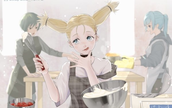 Anime Jujutsu Kaisen Momo Nishimiya Kasumi Miwa Mai Zenin Blonde Blue Hair Blue Eyes Ponytail Pigtail Cooking HD Wallpaper | Background Image