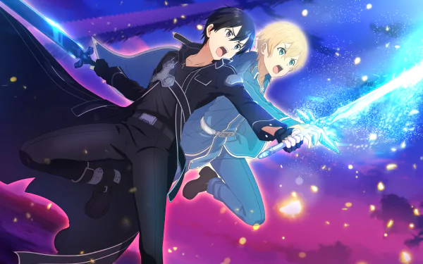 black hair blonde Night Sky Sword (Sword Art Online) Blue Rose Sword (Sword Art Online) Eugeo (Sword Art Online) Kirito (Sword Art Online) Anime Sword Art Online HD Desktop Wallpaper | Background Image