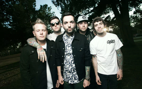 HD desktop wallpaper featuring the band A Day To Remember standing outdoors.