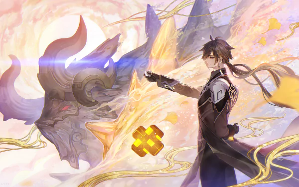 Azhdaha (Genshin Impact) Zhongli (Genshin Impact) video game Genshin Impact HD Desktop Wallpaper | Background Image