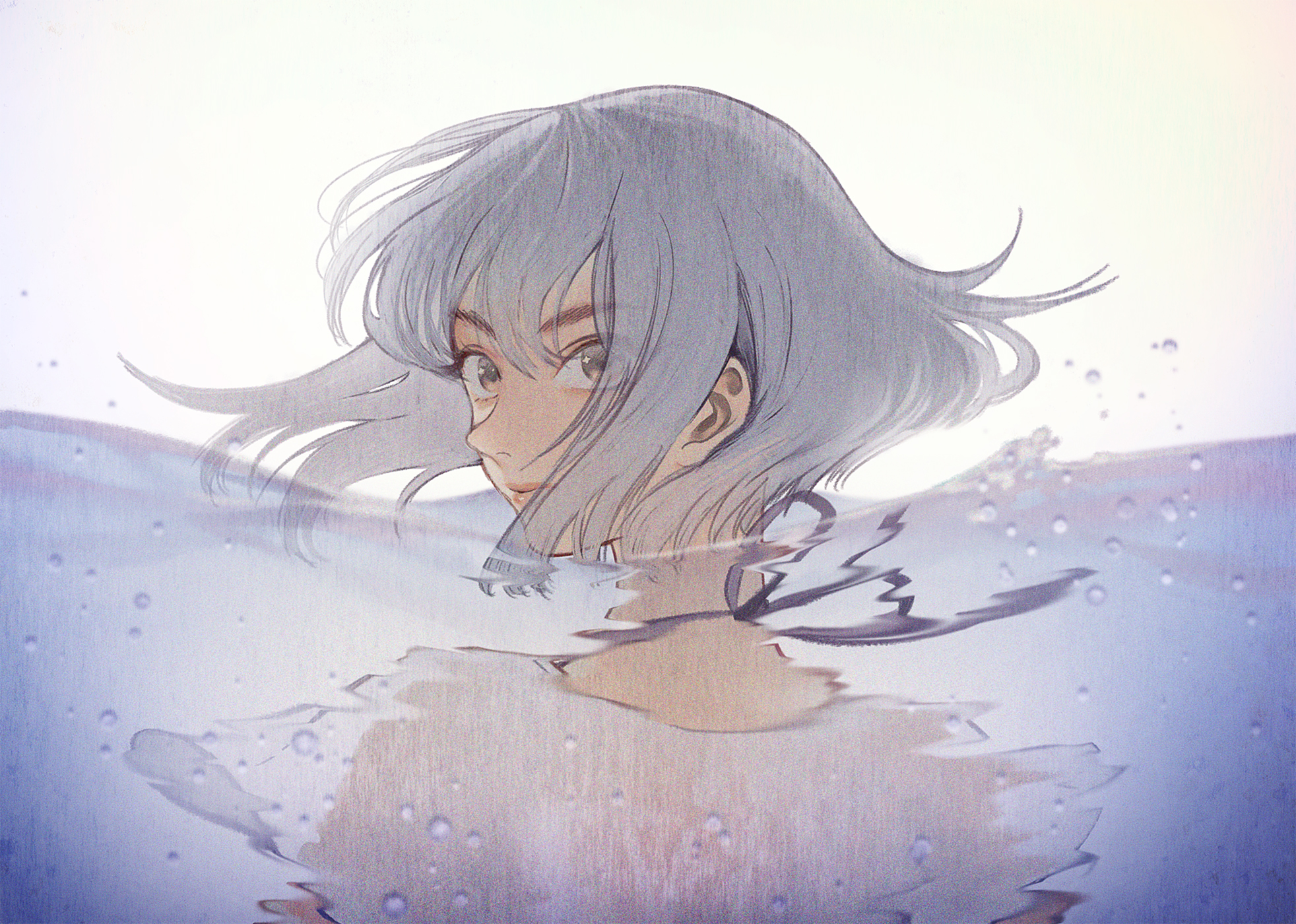 anime girl crying in the rain drawing
