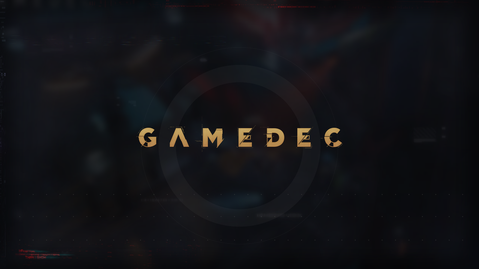 HD desktop wallpaper featuring the logo GAMEDEC on a dark, abstract background.