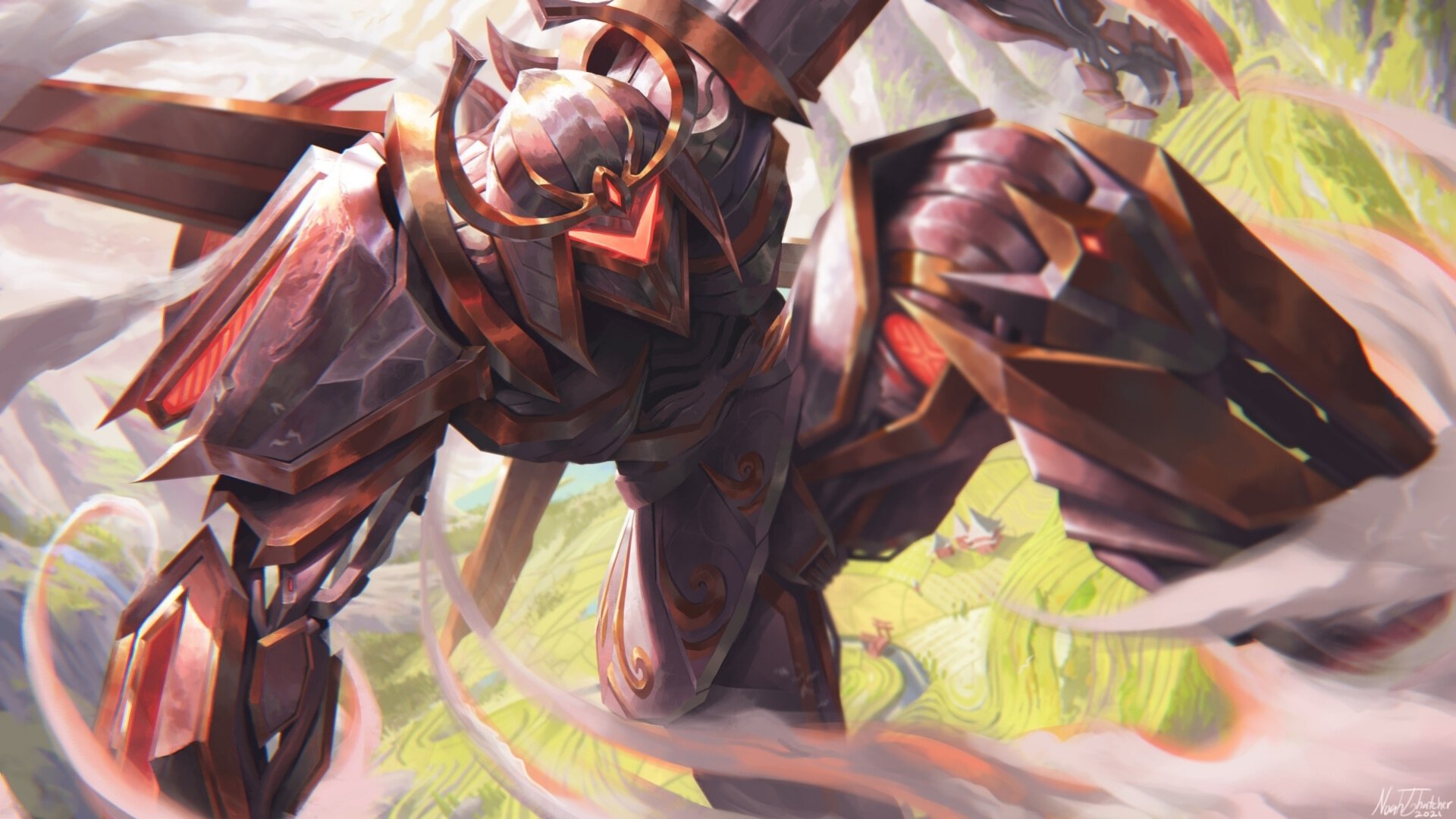 4K Ultra HD PC wallpaper featuring Zed from League of Legends in dynamic action, showcasing detailed armor and intense movement within a vibrant digital environment.