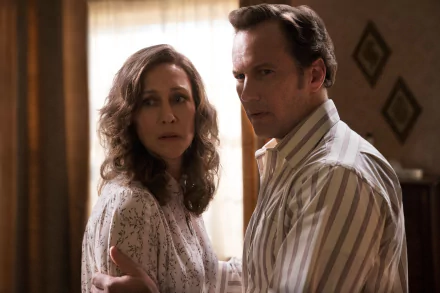 Ed Warren Patrick Wilson Lorraine Warren Vera Farmiga movie The Conjuring: The Devil Made Me Do It HD Desktop Wallpaper | Background Image