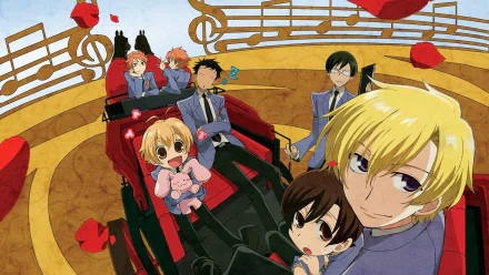 Mitsukuni Haninozuka Kaoru Hitachiin Hikaru Hitachiin Kyoya Ootori Takashi Morinozuka Haruhi Fujioka Tamaki Suoh Anime Ouran High School Host Club HD Desktop Wallpaper | Background Image