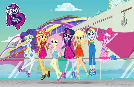 logo Rarity (My Little Pony) Pinkie Pie Rainbow Dash Applejack (My Little Pony) Fluttershy (My Little Pony) Sunset Shimmer Sci-Twi (My Little Pony) movie My Little Pony: Equestria Girls - Spring Breakdown HD Desktop Wallpaper | Background Image